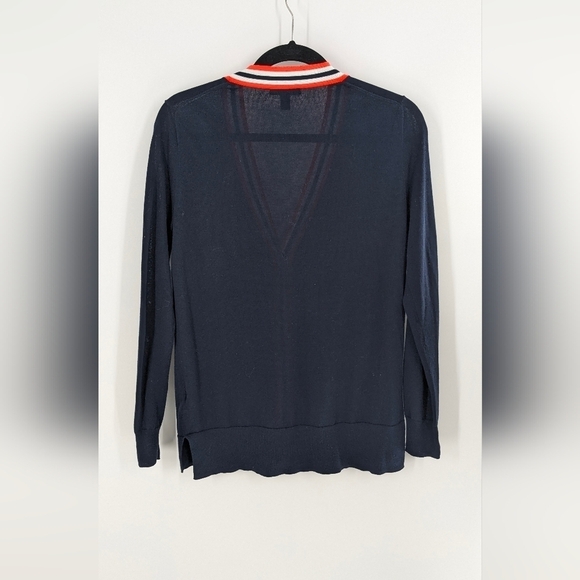 J Crew Navy Neon Stripe Cotton Blend  Lightweight Cardigan Size S - Picture 4 of 4